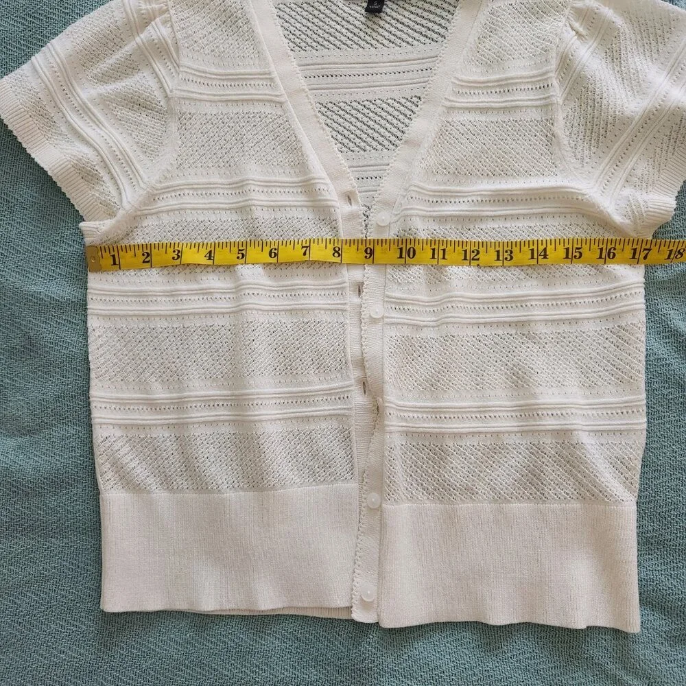 Banana Republic Pointelle Flutter-Sleeve Cardigan White Size Small - Picture 4 of 5